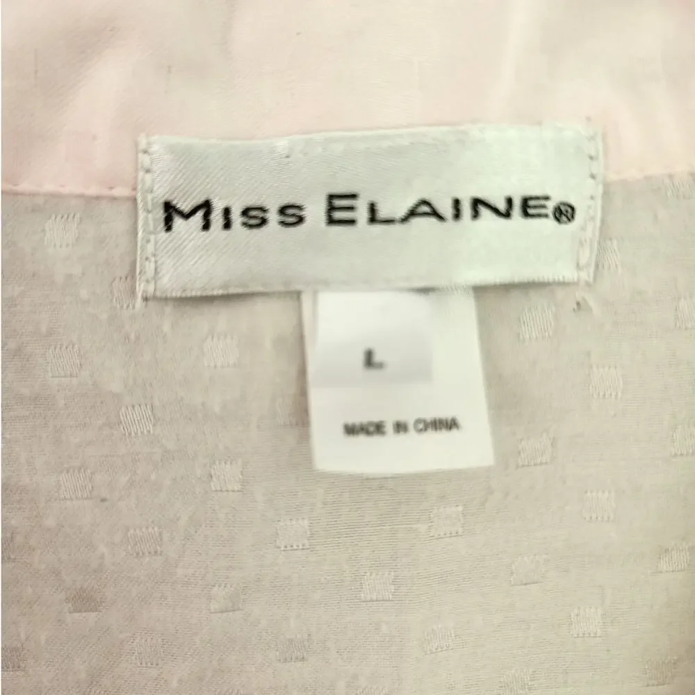 Miss Elaine Women L Long-Sleeve Pink Button Satin Flannel Embroidered Nightshirt
